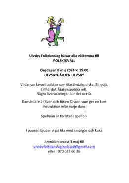 Inbjudan Polskekväll i Ulvsbygården 8 maj 2024